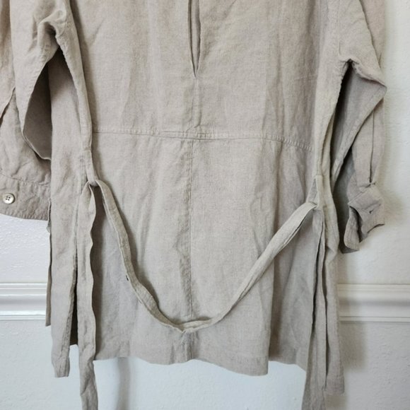 GO Linen Belted Tunic Button Up XL Heathered Oat 100% Linen - Picture 10 of 10